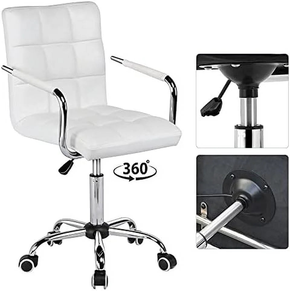 Adjustable Swivel Faux Leather Office Chair White Y412