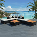 7 Piece Outdoor Sectional Sofa Set with Coffee Table and Ottoman Black Poly Rattan E45842