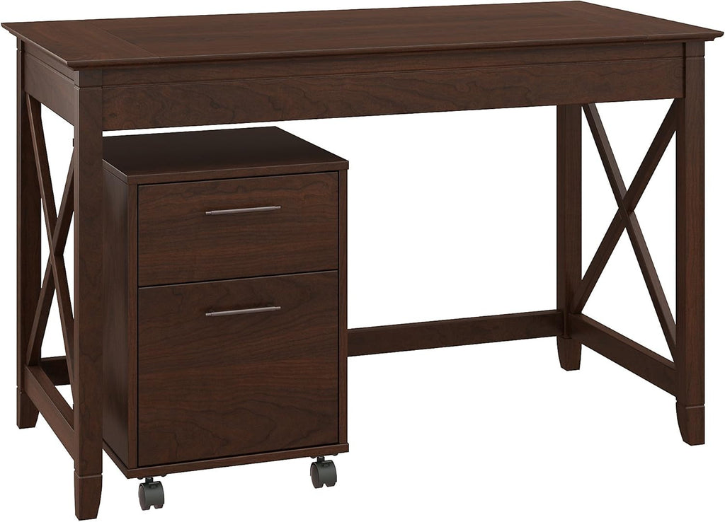 54W Computer Desk with Storage and 2 Drawer Mobile File Cabinet, Pure White Oak H639348