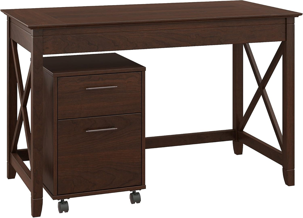 54W Computer Desk with Storage and 2 Drawer Mobile File Cabinet, Pure White Oak H639348