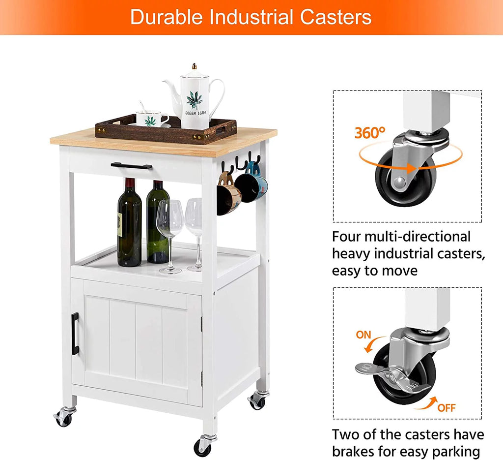 White Rolling Kitchen Island with Single Door Cabinet A861