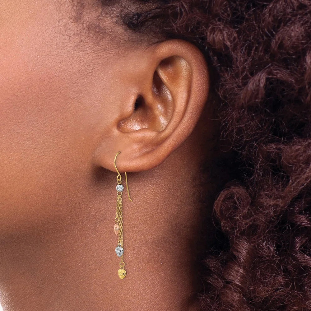 14 Karat Tri-color Diamond-cut Dangle Earrings D6098