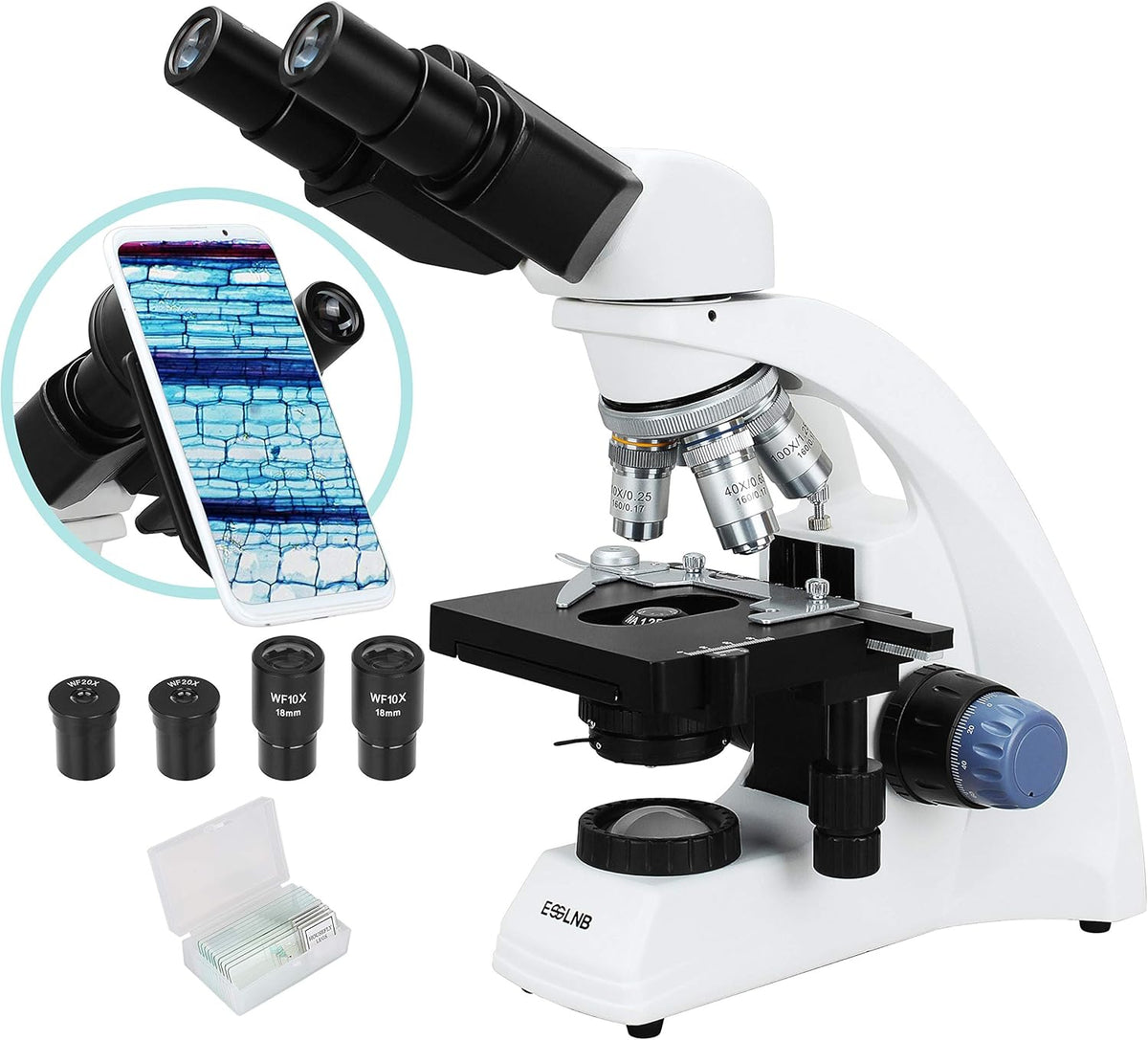 40X-1000X Biological Compound Microscope with Cell Phone Adapter and Slides T813