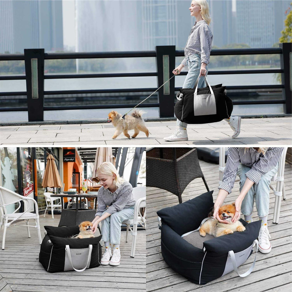 Small Dog Car Seat with Storage Pockets and Safety Leash L4831