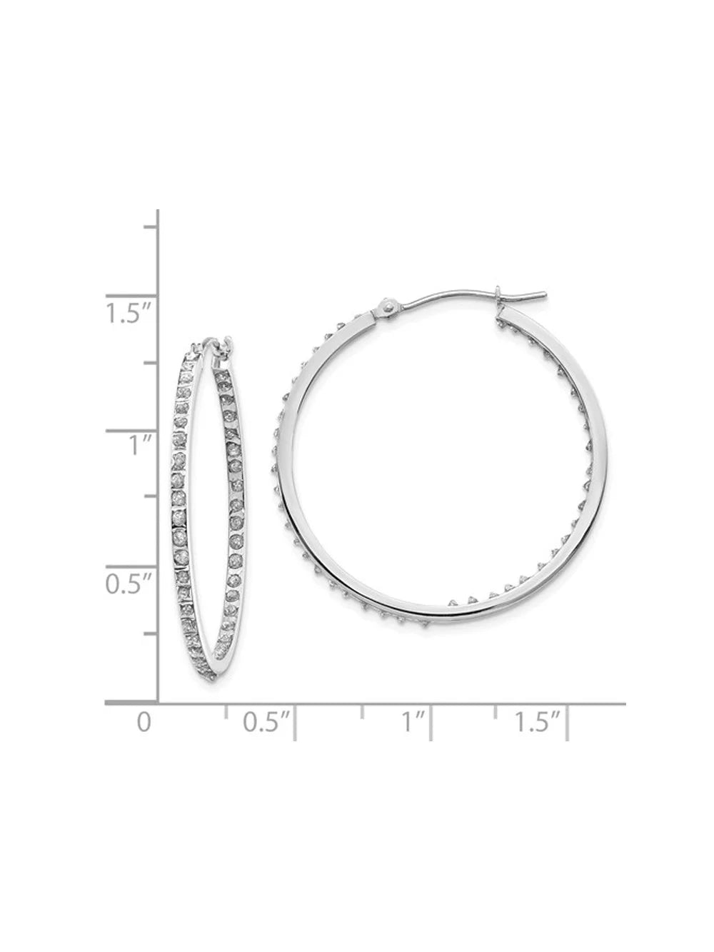 14K White Gold Diamond Hoop Earrings (1 1/3 Inch) N96769