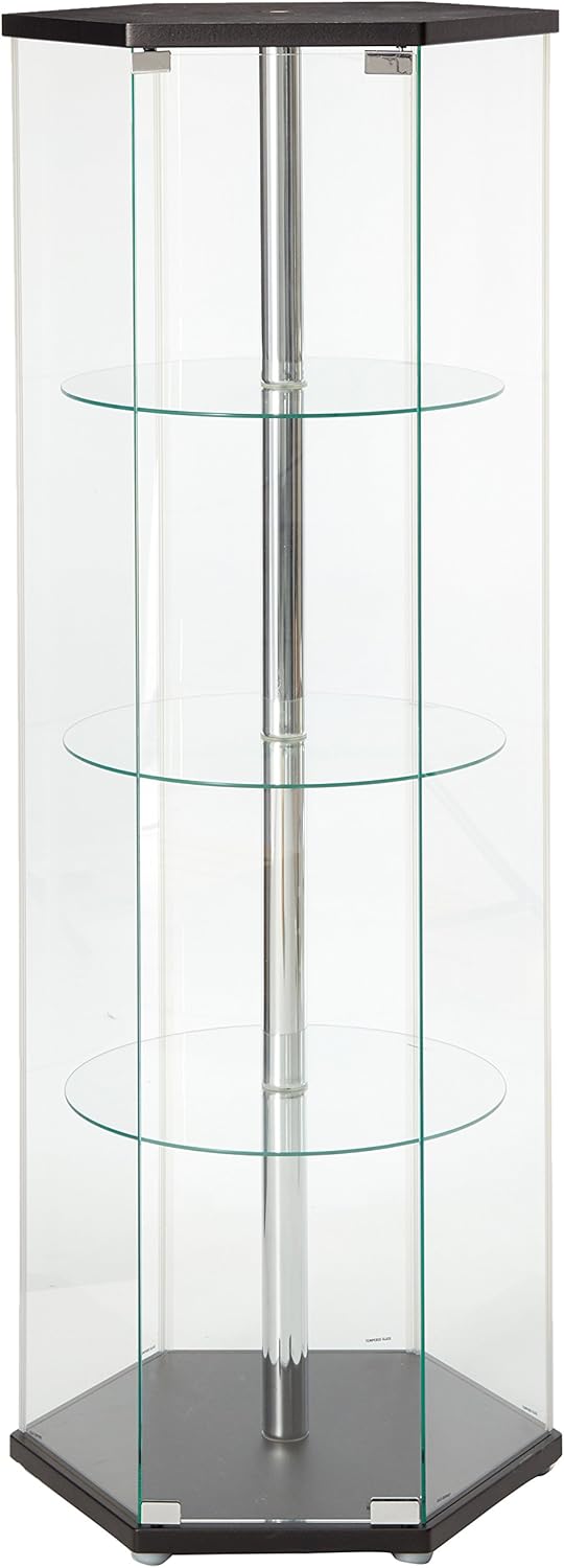 Hexagon Shaped Curio Cabinet Black and Clear V403290