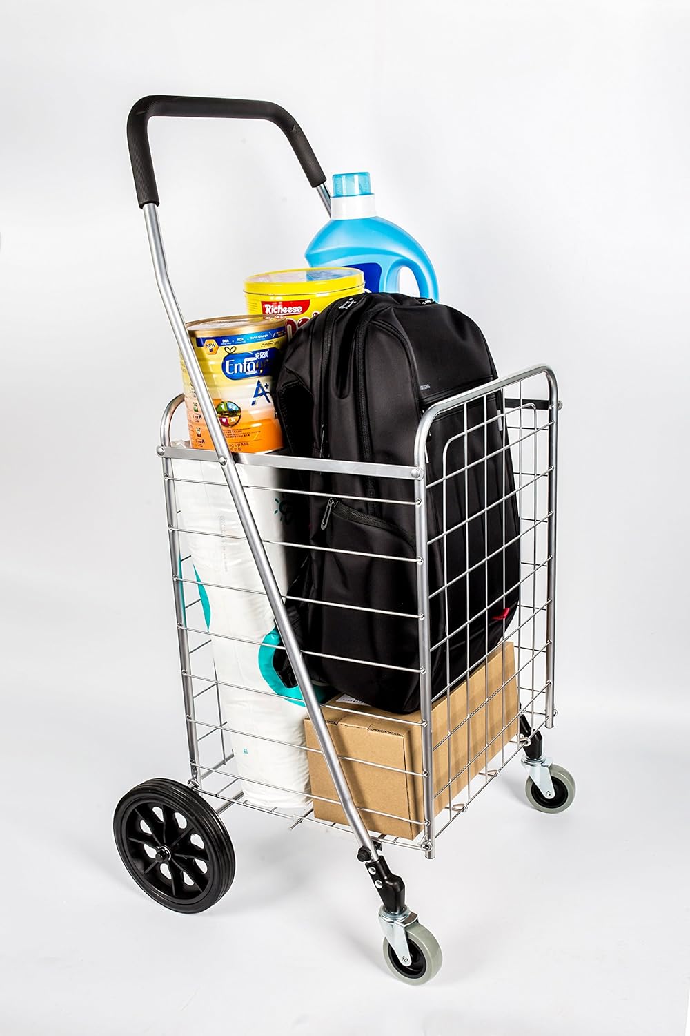 Silver Grocery Laundry Utility Shopping Cart with Swivel Wheels H248