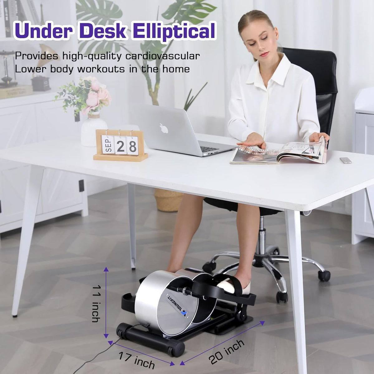 Portable Electric Seated Pedal Ellipse Machine with Remote and App Control, LCD Display C49435