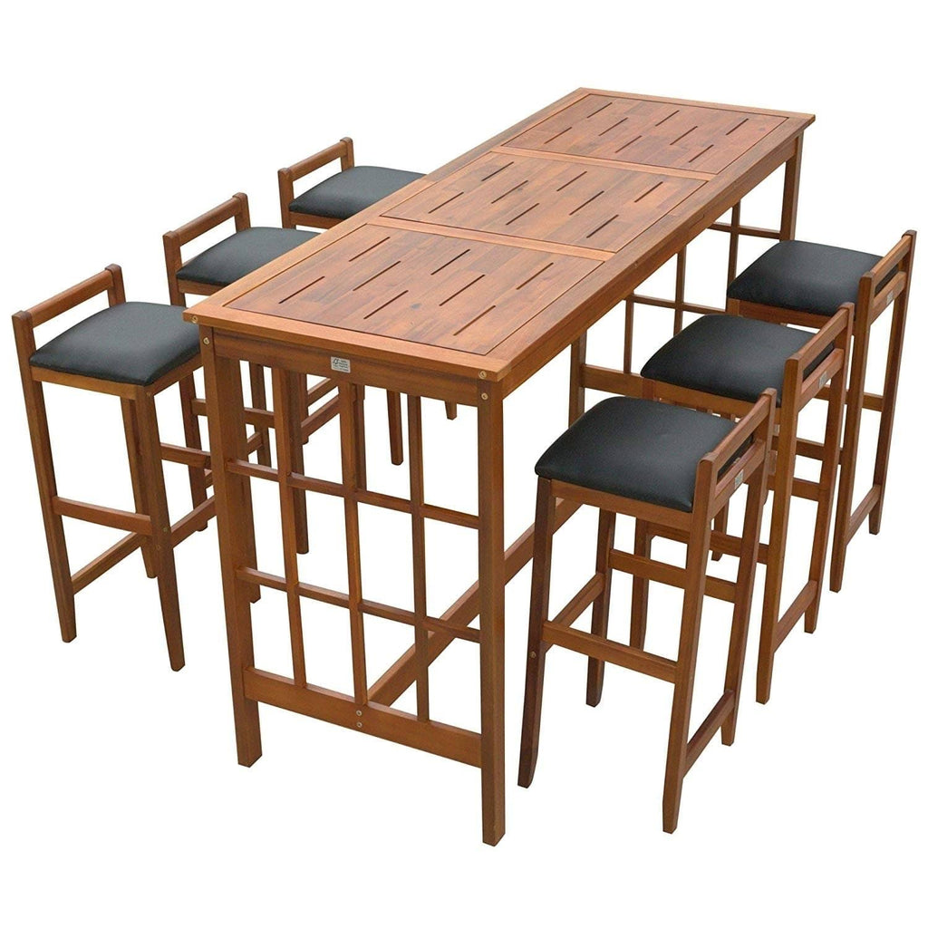 Brown 7 Piece Acacia Wood Bar Height Dining Set K2976