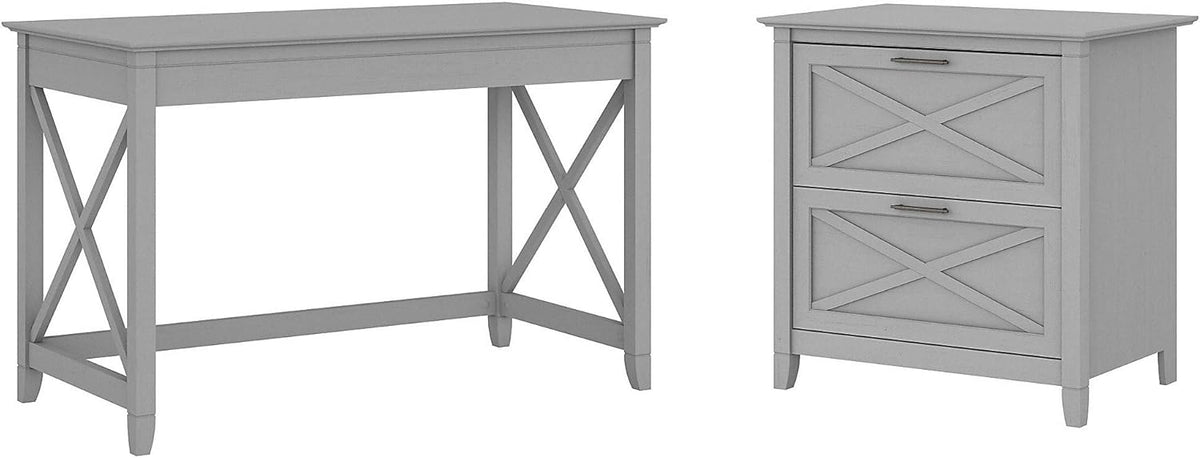 Linen White Oak Writing Desk with File Cabinet E173793