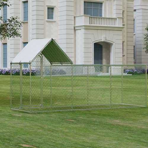 Large Metal Chicken Coop with Waterproof and Anti-UV Cover, 10' W x 3.3' D x 5' H D75253