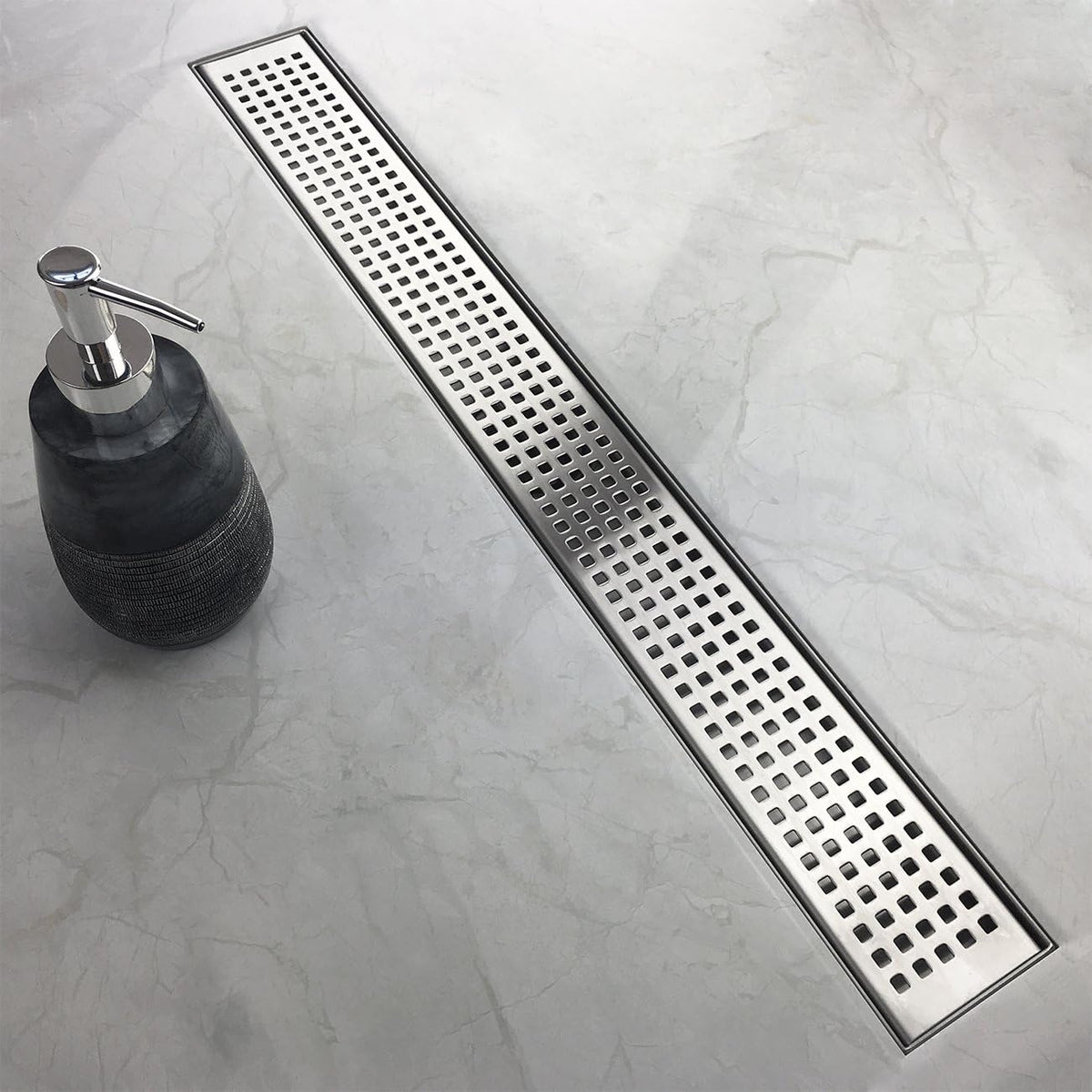 Brushed 304 Stainless Steel Rectangle Linear Shower Drain with Hair Strainer X68324