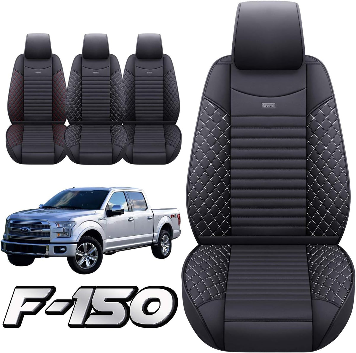Waterproof Leather Truck Seat Covers Full Set Black-Red Y197