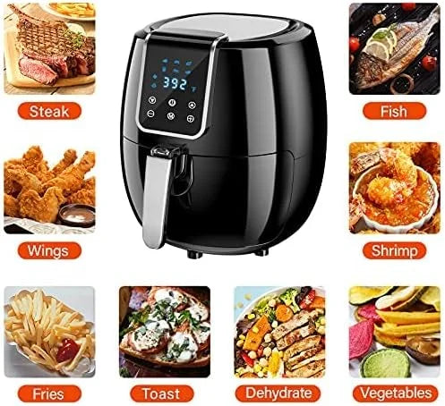 6-in-1 Air Fryer 7Qt 6.5L Smart Electric Hot Airfryer BLACK E6674