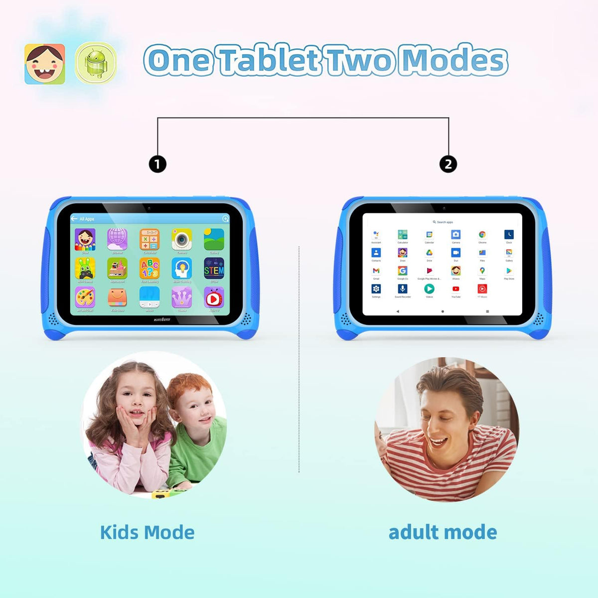 7 inch Kids Tablet Android 11 32GB 2GB RAM Blue Pack of 2 T519