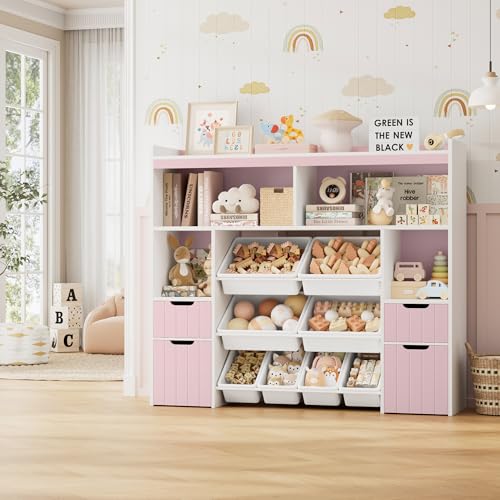 Pink Toy Storage Organizer with Drawers and Removable Bins U241