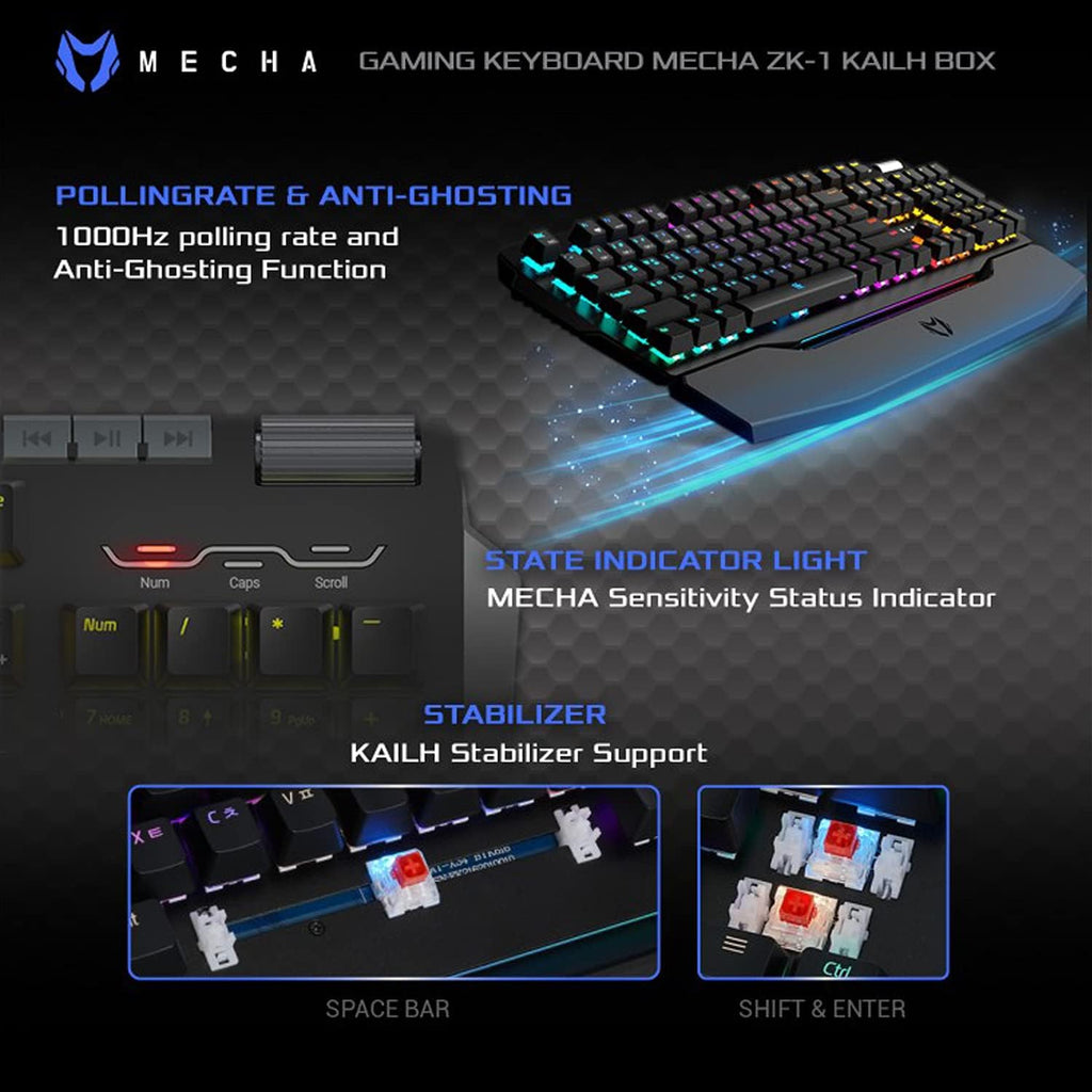Wired Mechanical Gaming Keyboard, RGB, Detachable Magnetic Palm Rest, Aluminum Top, 104 Keys, Black J8635
