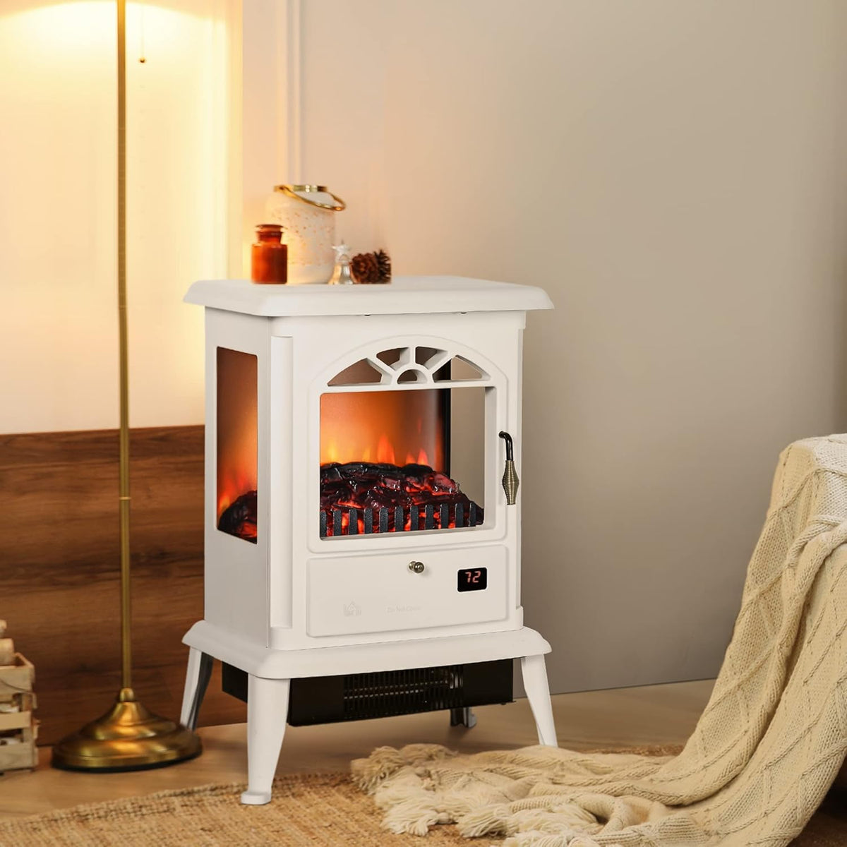 White Electric Infrared Fireplace Stove with Realistic Log Flame F2421