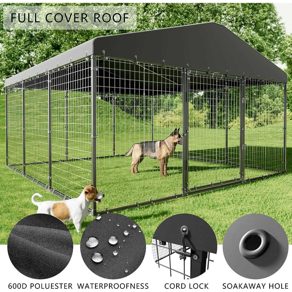 Large Heavy Duty Galvanized Steel Outdoor Dog Kennel with Roof and Double Safety Locks E5366