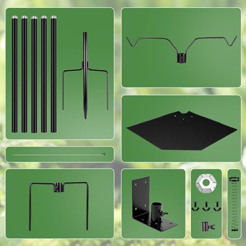 Black 79 Inch Heavy Duty Bird Feeder Pole with 2-Hooks and Metal Squirrel Baffle Z455499