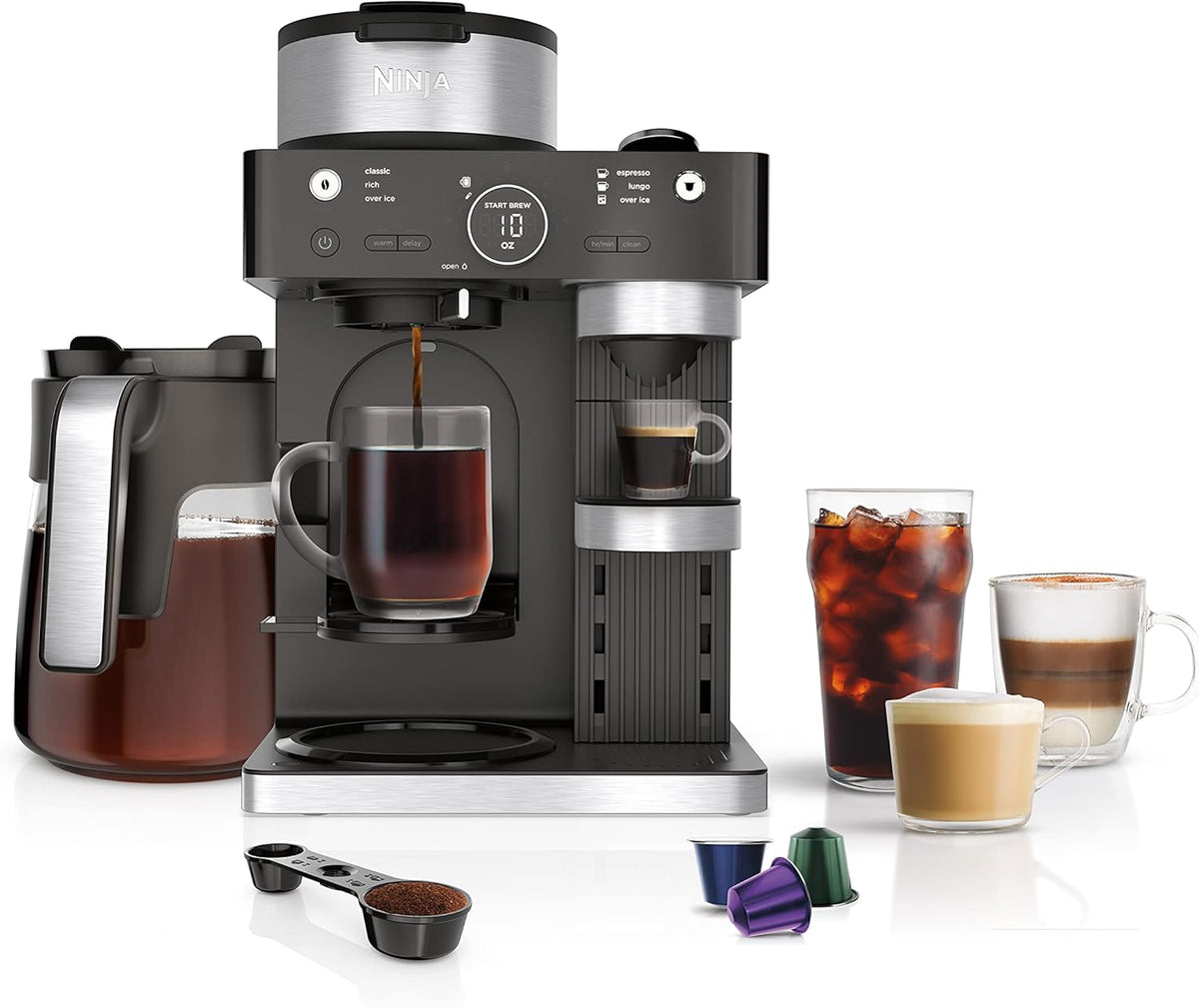 Black and Stainless Steel Espresso & Coffee System, 12-Cup Carafe, Built-in Frother W941197