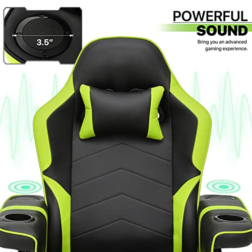Green PU Leather Massage Gaming Recliner Chair with Adjustable Backrest L72898