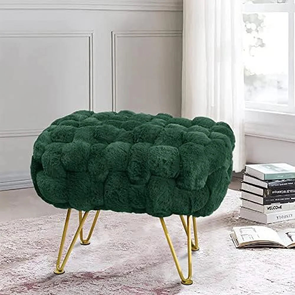 Pink Soft Faux Ottoman Fuzzy Bench Seat 27"x20"x19" Sturdy Accent Coffee Table Fluffy Shoe Stool with Golden Legs M737