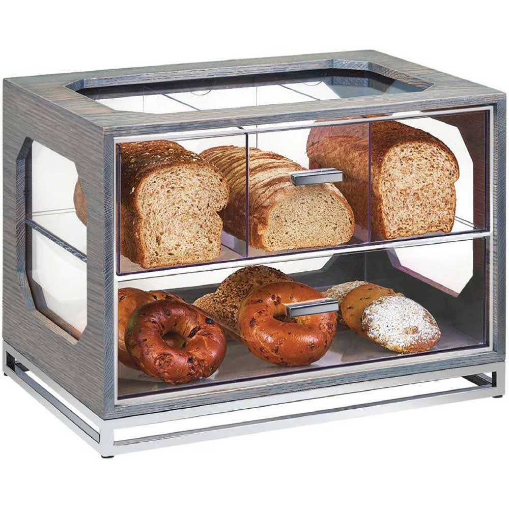 Gray Oak Wood 4 Compartment Bread Case K68926