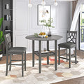 3 Piece Round Drop Leaf Counter Height Dining Table and Chairs Set with Storage Shelf F380