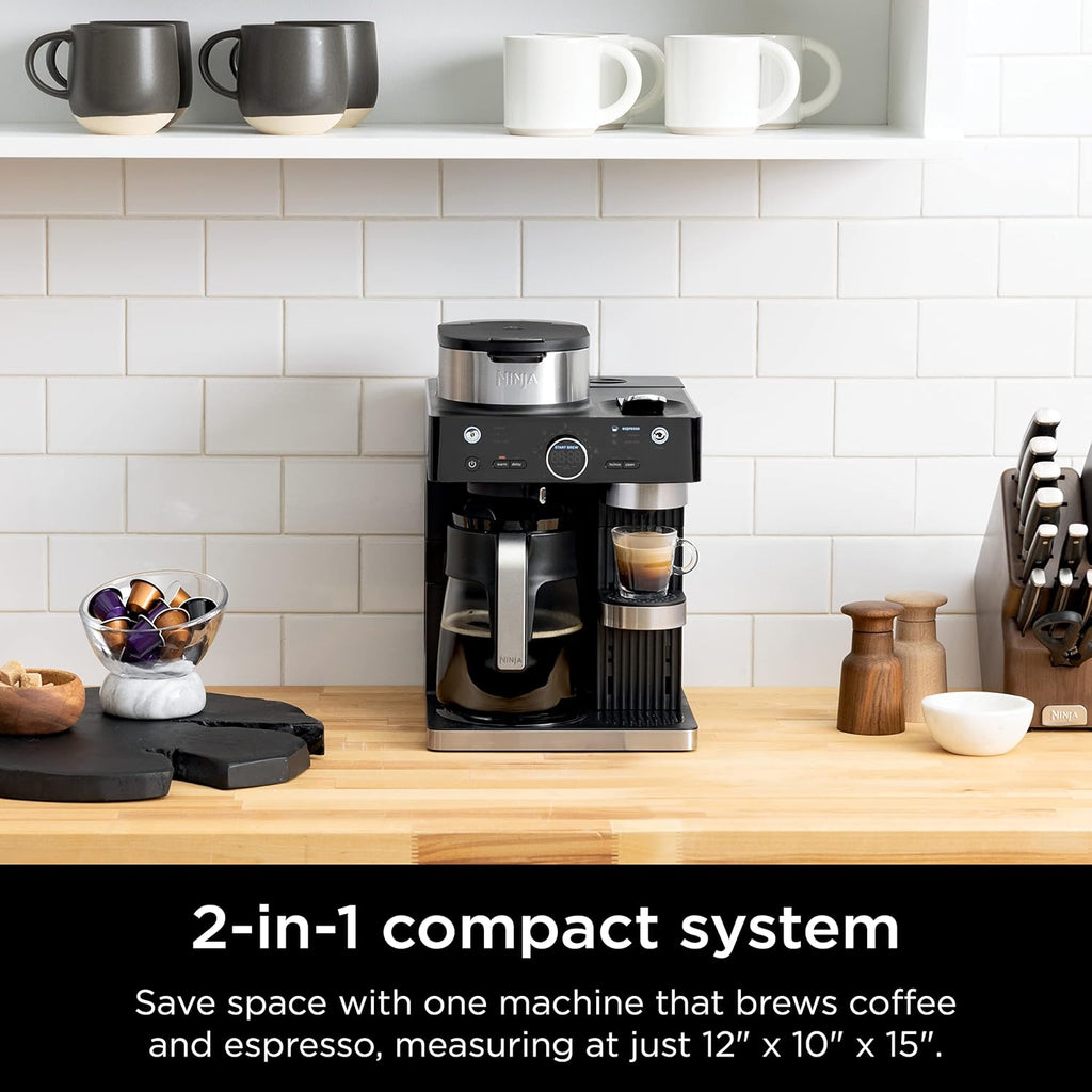 Black and Stainless Steel Espresso & Coffee System, 12-Cup Carafe, Built-in Frother W941197