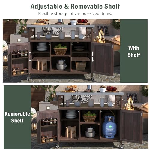 Natural Solid Wood Outdoor Kitchen Island with Stainless Steel Top C54716