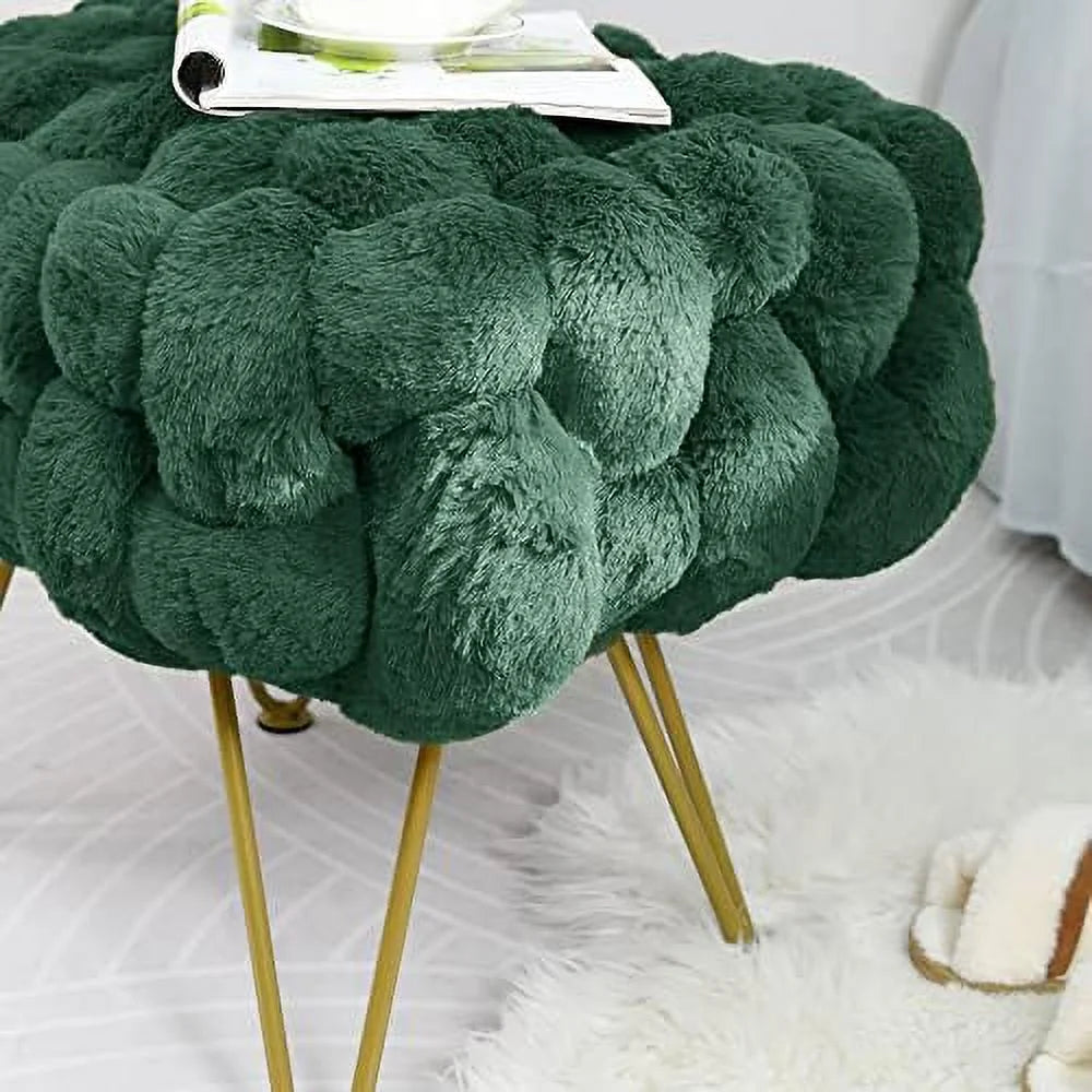 Pink Soft Faux Ottoman Fuzzy Bench Seat 27"x20"x19" Sturdy Accent Coffee Table Fluffy Shoe Stool with Golden Legs M737