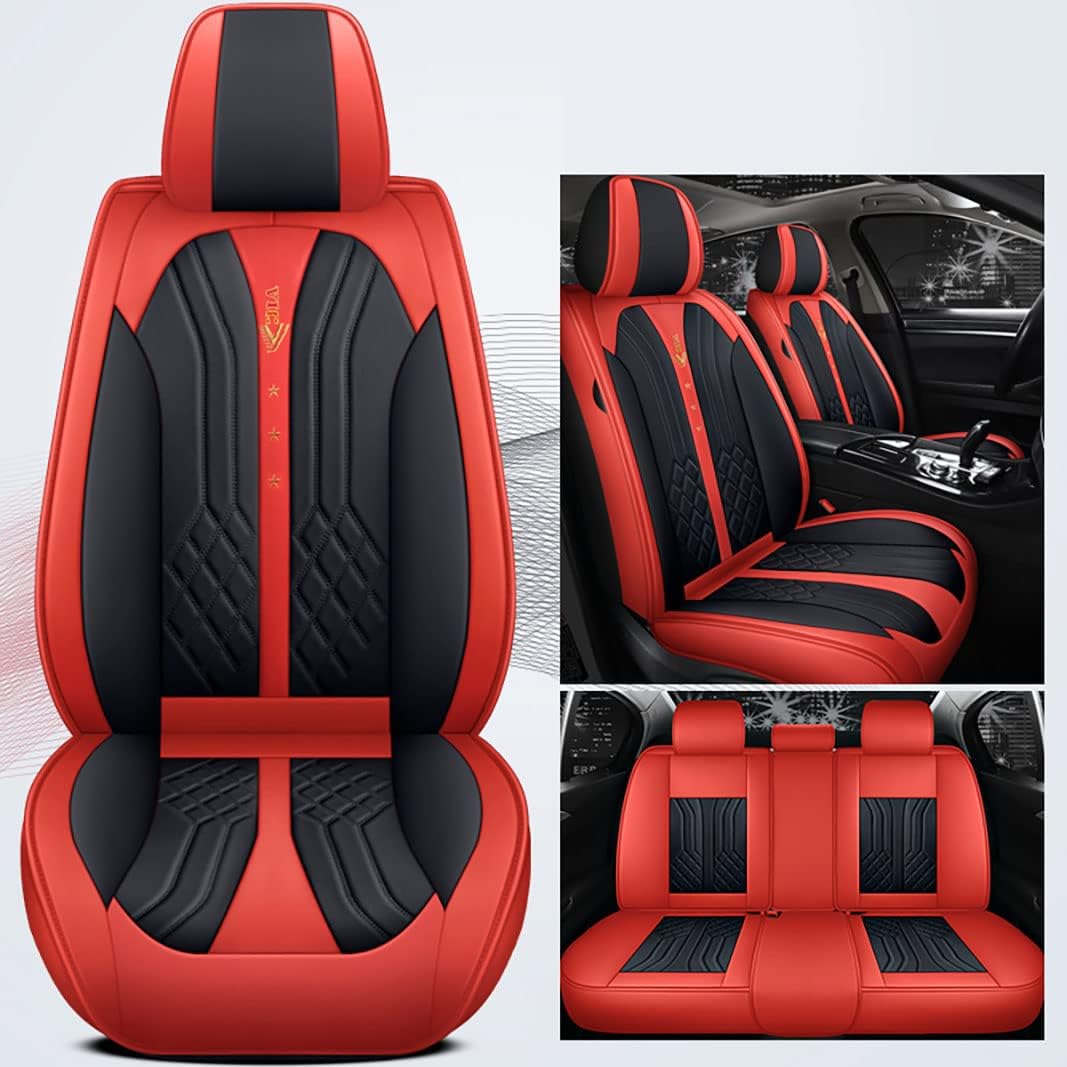 Black Red Synthetic Leather Car Seat Cover Set B9208