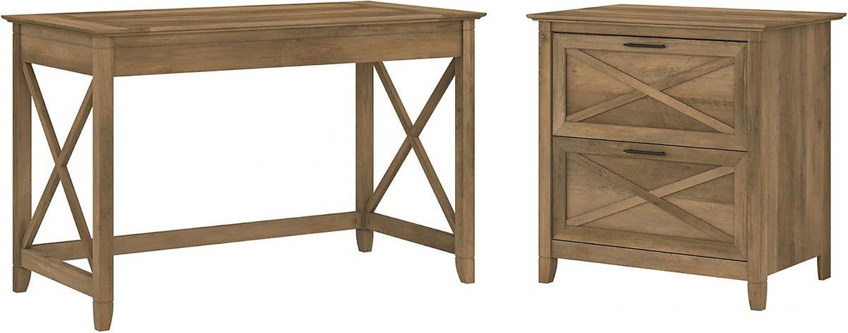 Linen White Oak Writing Desk with File Cabinet E173793