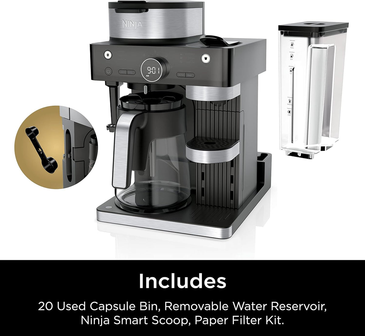 Black and Stainless Steel Espresso & Coffee System, 12-Cup Carafe, Built-in Frother W941197