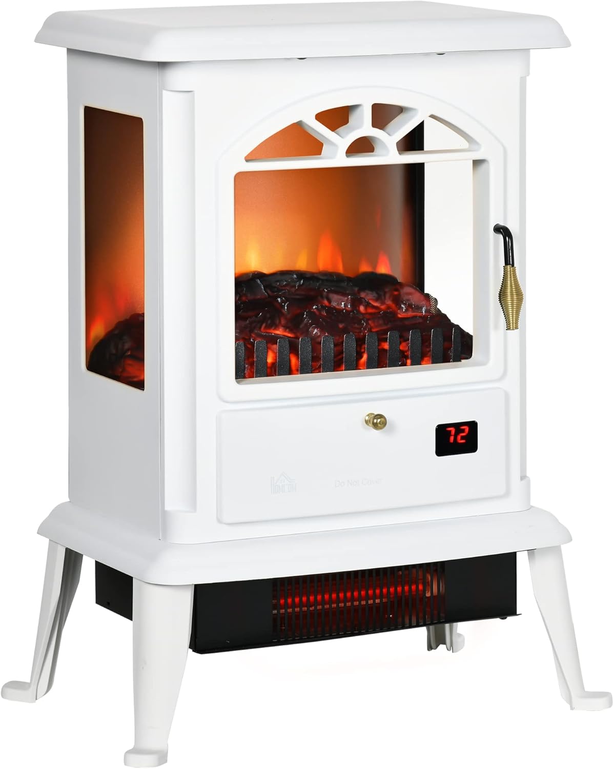 White Electric Infrared Fireplace Stove with Realistic Log Flame F2421