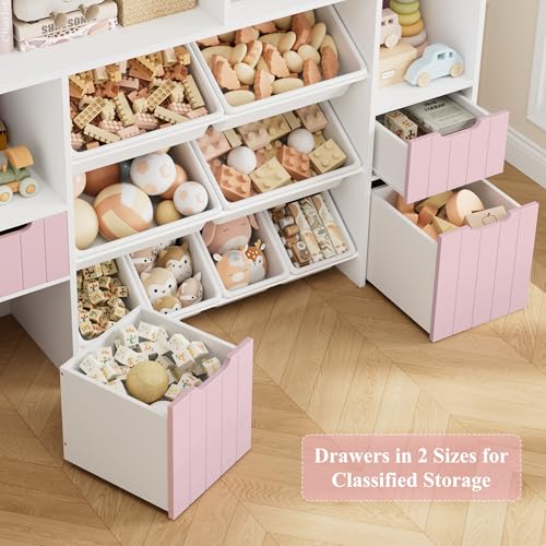 Pink Toy Storage Organizer with Drawers and Removable Bins U241
