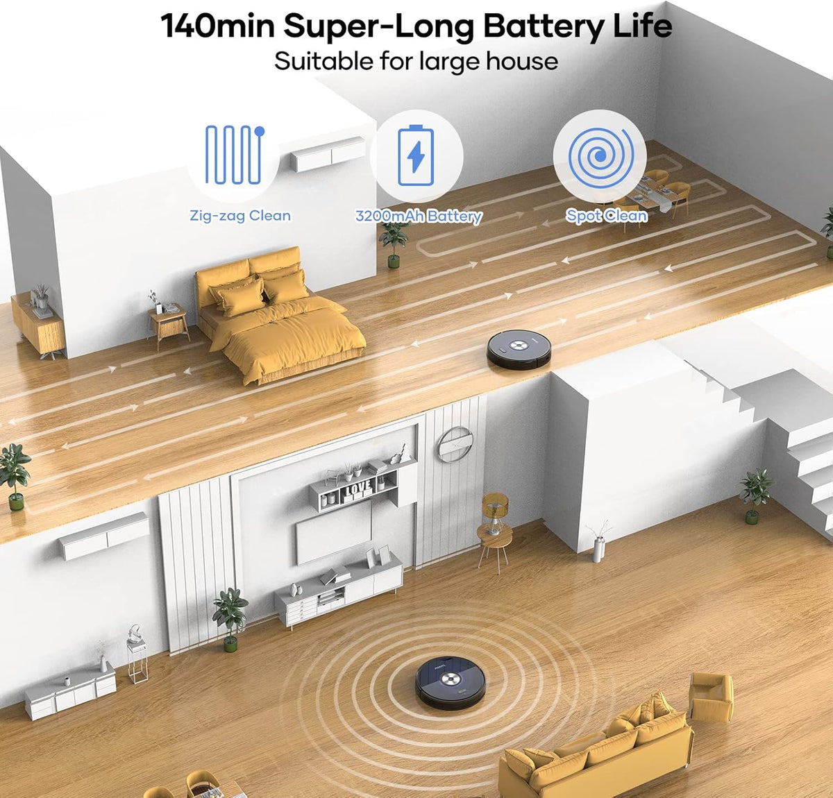 Robot Vacuum Cleaner, 2500Pa Suction, Mopping, App Control, Ultra-Slim T112998