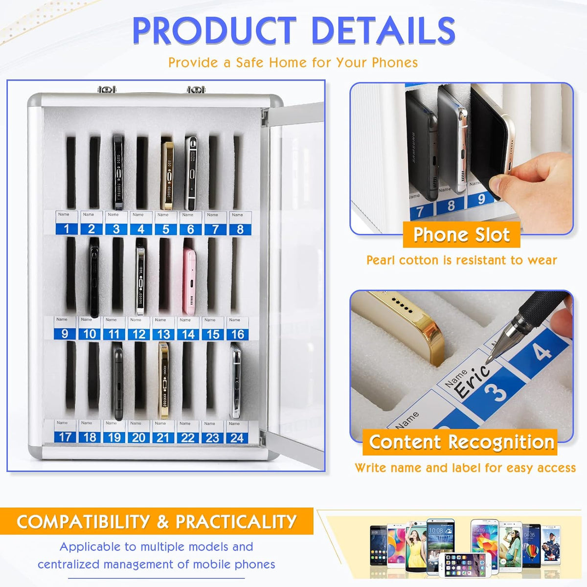 24 Slots Aluminum Alloy Pocket Chart Storage Cabinet E8134