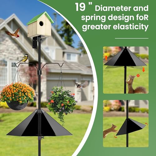 Black 79 Inch Heavy Duty Bird Feeder Pole with 2-Hooks and Metal Squirrel Baffle Z455499