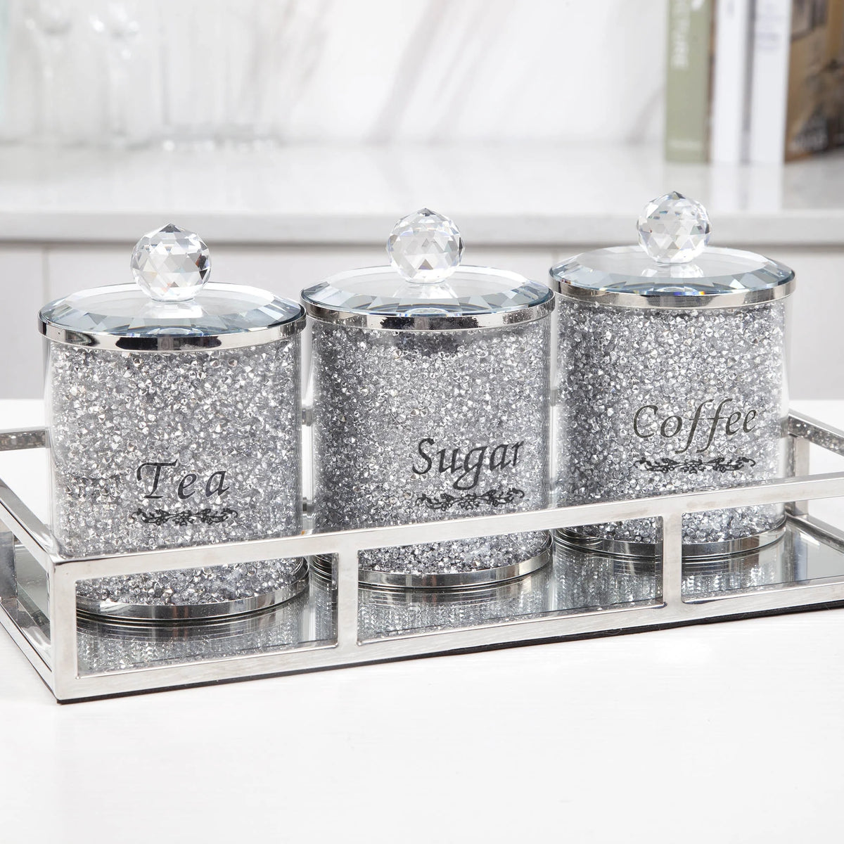 Crushed Diamond Kitchen Canister Set of 3 with Lids P661754