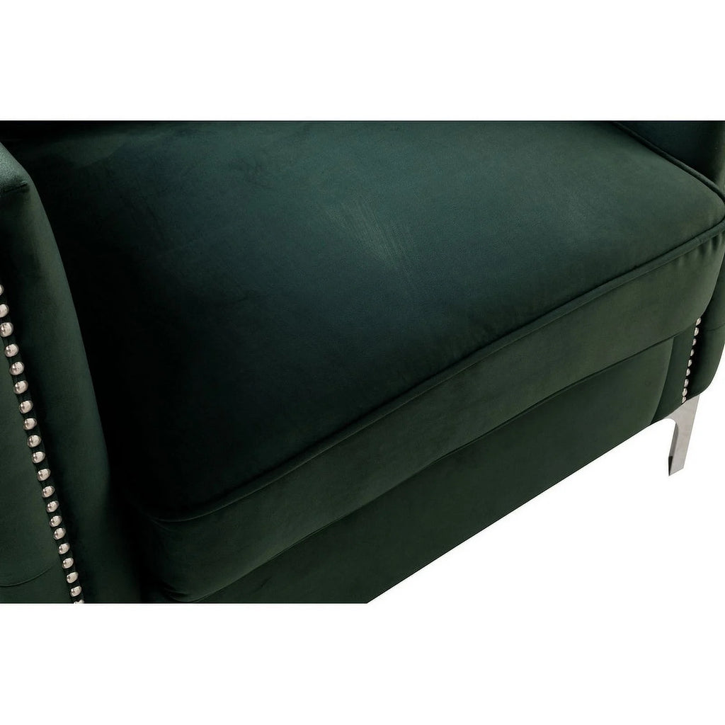 Green Velvet Accent Chair with Pillow C9271