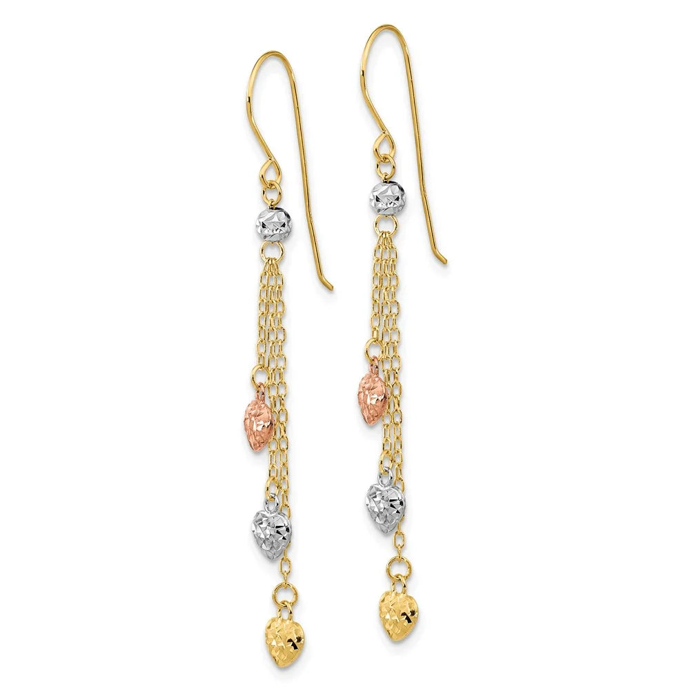 14 Karat Tri-color Diamond-cut Dangle Earrings D6098