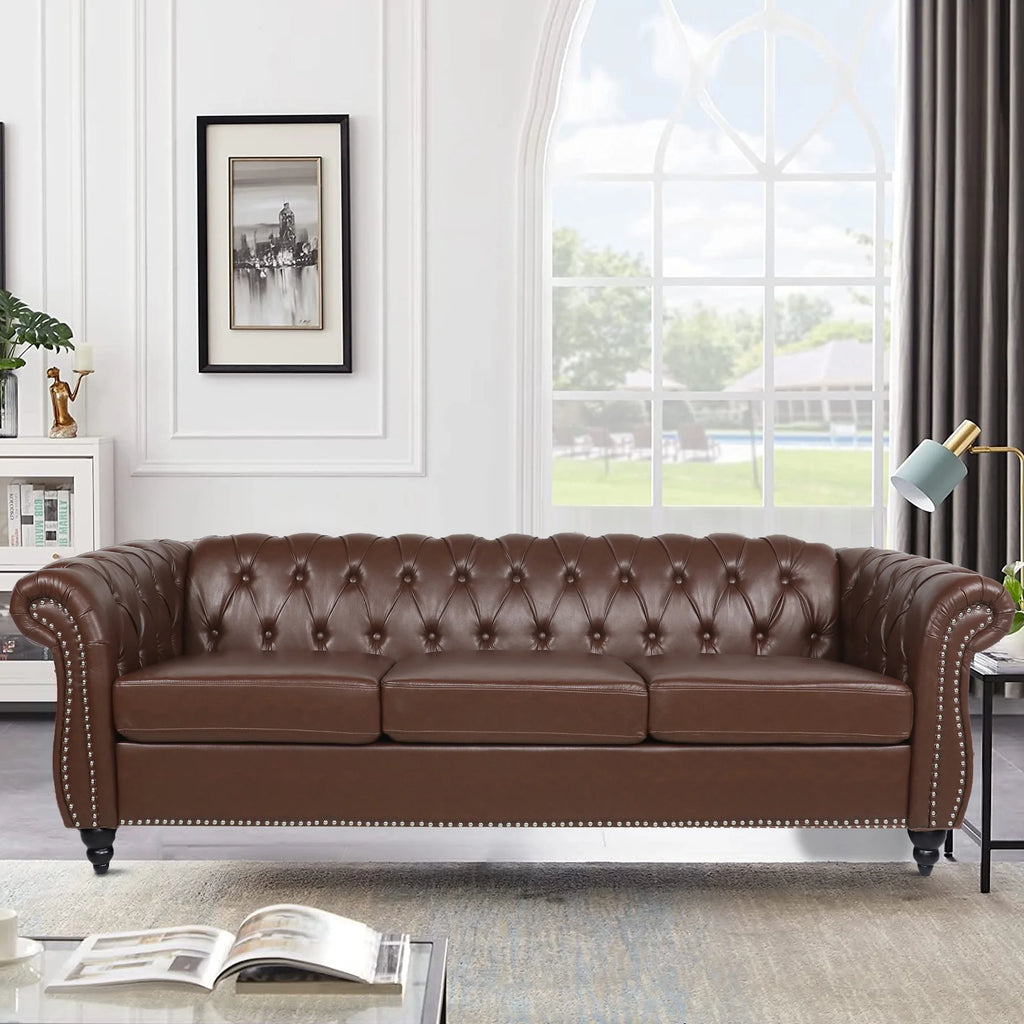 Brown 3 Seater Faux Leather Sofa W91833