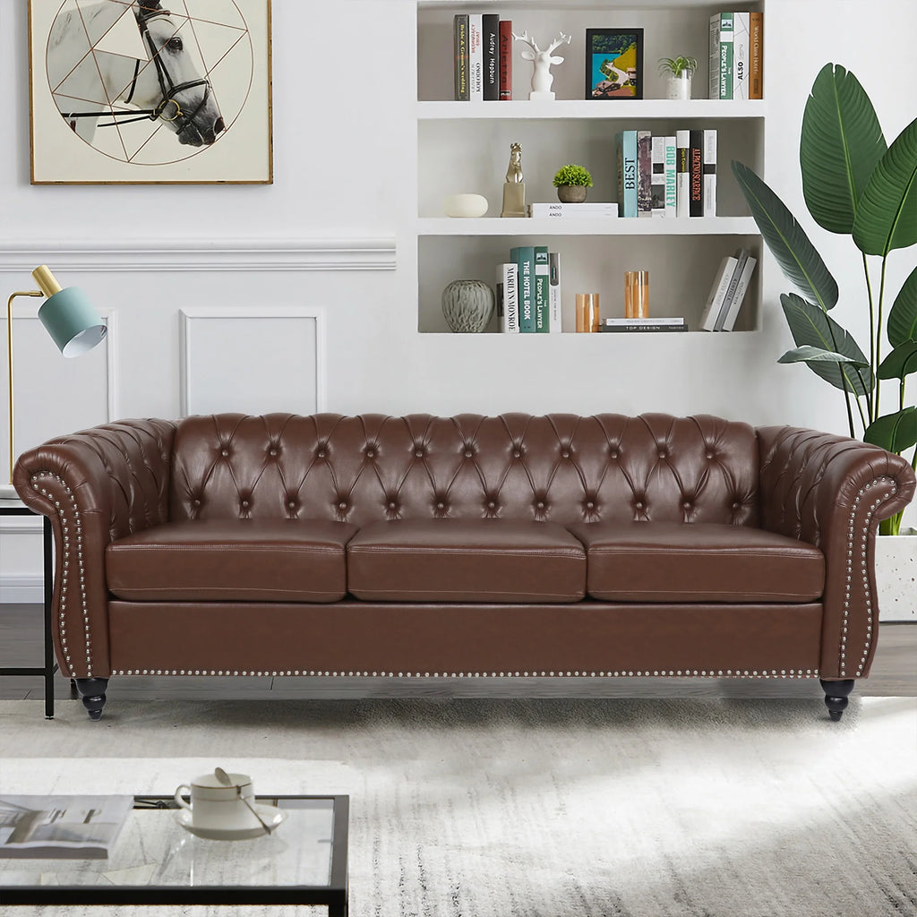 Brown 3 Seater Faux Leather Sofa W91833