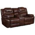 Rich Brown Leather Power Dual Reclining Loveseat with Center Console H589958