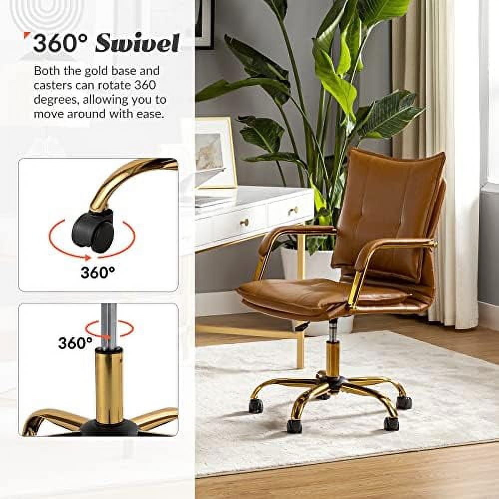 Camel Faux Leather Adjustable Swivel Office Desk Chair P7111