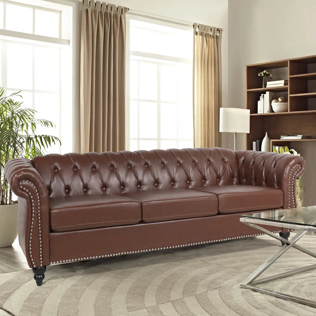 Brown 3 Seater Faux Leather Sofa W91833