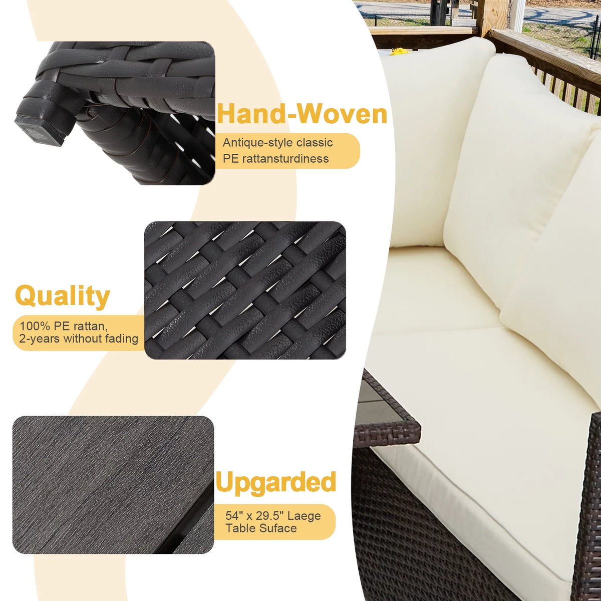 7-Piece Rattan Wicker Sectional Sofa and Dining Table Set A808