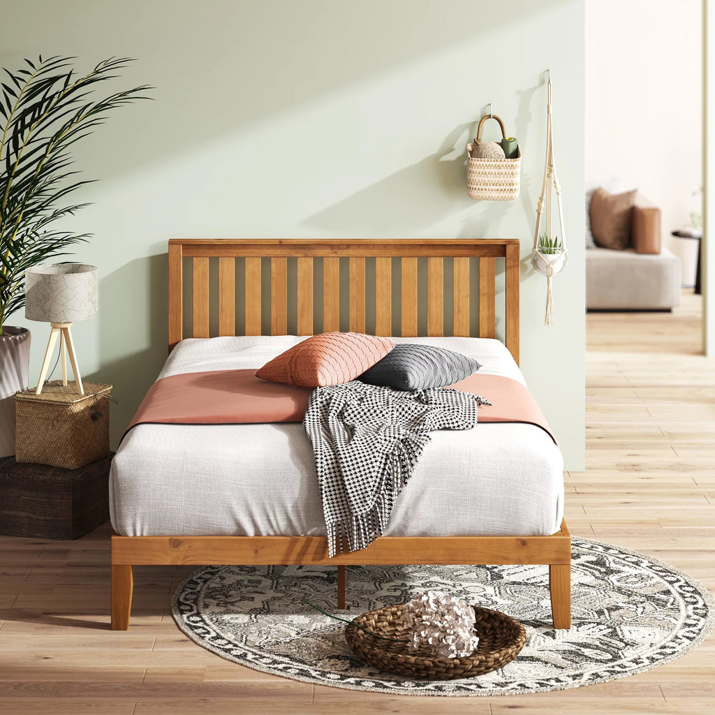 Wood Platform Bed with Headboard O419814